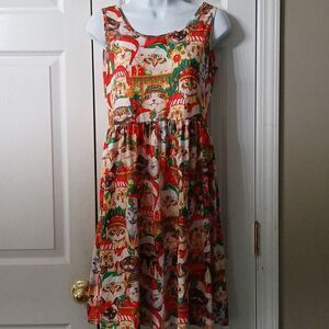 Kuiyige Christmas holiday caroling  santa cats kittens a-line dress Sz S NWOT